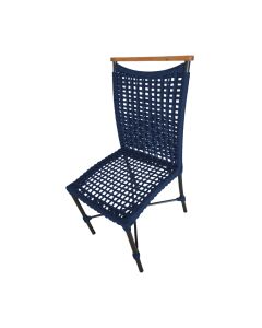 Cadeira Anne Corda Náutica Detalhe em Madeira Base Alumínio Preto/azul Marinho