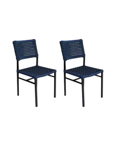 Kit 2 Cadeiras França Corda Náutica Base em Alumínio Preto/azul Marinho