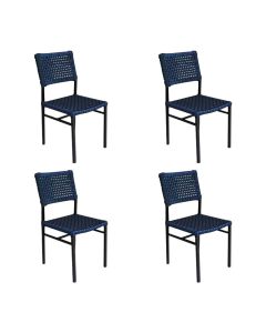 Kit 4 Cadeiras França Corda Náutica Base em Alumínio Preto/azul Marinho