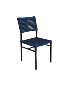Cadeira França Corda Náutica Base em Alumínio Preto/azul Marinho