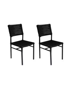 Kit 2 Cadeiras França Corda Náutica Base em Alumínio Preto/preto