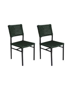 Kit 2 Cadeiras França Corda Náutica Base em Alumínio Preto/verde Musgo