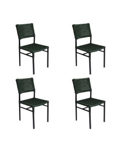 Kit 4 Cadeiras França Corda Náutica Base em Alumínio Preto/verde Musgo
