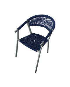 Cadeira Decorativa Joana em Corda Náutica e Base em Alumínio Cinza/azul Marinho