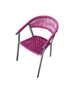 Cadeira Decorativa Joana em Corda Náutica e Base em Alumínio Cinza/ Rosa