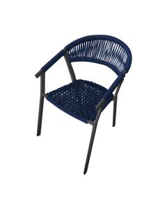 Cadeira Decorativa Joana em Corda Náutica e Base em Alumínio Preta/azul Marinho