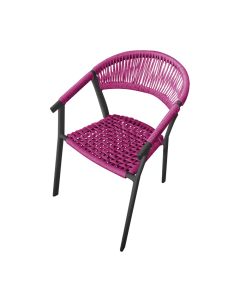 Cadeira Decorativa Joana em Corda Náutica e Base em Alumínio Preta/ Rosa
