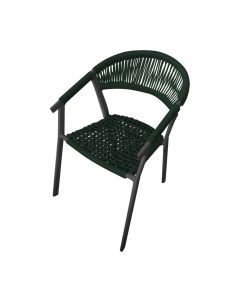 Cadeira Decorativa Joana em Corda Náutica e Base em Alumínio Preta/verde Musgo