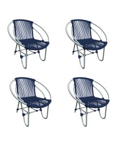 Kit 4 Cadeiras Decorativa Julia em Corda Náutica e Base em Alumínio Cinza/ Azul Marinho