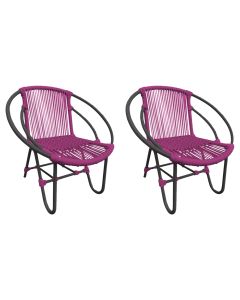 Kit 2 Cadeiras Decorativa Julia em Corda Náutica e Base em Alumínio Preta/ Rosa