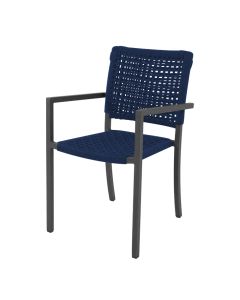 Cadeira Marília Corda Náutica Base em Alumínio Preto/azul Marinho