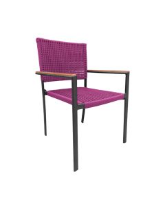 Cadeira Piracicaba Corda Náutica Braço com Detalhe em Madeira Base Alumínio Preto/rosa