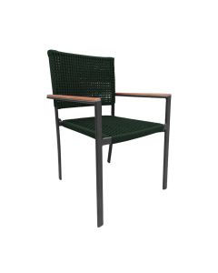 Cadeira Piracicaba Corda Náutica Braço com Detalhe em Madeira Base Alumínio Preto/verde Musgo