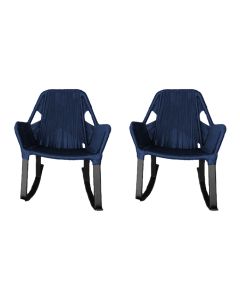 Kit 2 Cadeiras de Balanço Athenas Corda Náutica Base em Alumínio Preto/azul Marinho