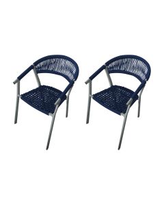 Kit 2 Cadeiras Decorativa Joana em Corda Náutica e Base em Alumínio Cinza/azul Marinho