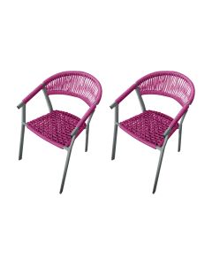 Kit 2 Cadeiras Decorativa Joana em Corda Náutica e Base em Alumínio Cinza/rosa