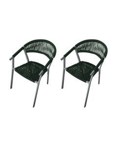 Kit 2 Cadeiras Decorativa Joana em Corda Náutica e Base em Alumínio Cinza/verde Musgo