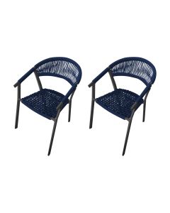 Kit 2 Cadeiras Decorativa Joana em Corda Náutica e Base em Alumínio Preta / Azul Marinho