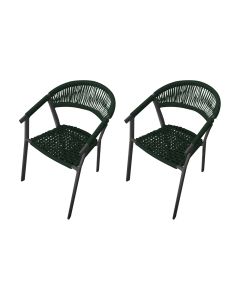 Kit 2 Cadeiras Decorativa Joana em Corda Náutica e Base em Alumínio Preta / Verde Musgo