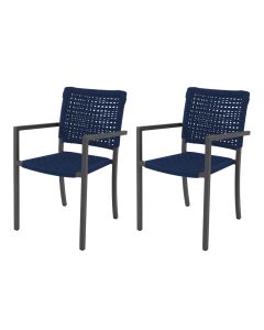 Kit 2 Cadeiras Marília Corda Náutica Base em Alumínio Preto/azul Marinho