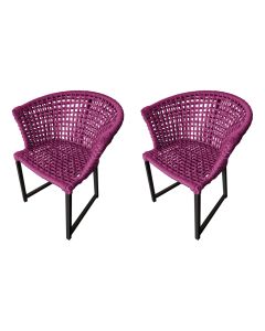 Kit 2 Cadeiras Salinas Corda Náutica Base em Alumínio Preto/rosa