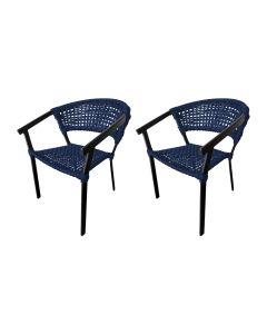 Kit 2 Cadeiras Sofia Corda Náutica Base em Alumínio Preto/azul Marinho