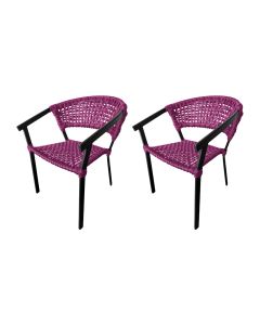 Kit 2 Cadeiras Sofia Corda Náutica Base em Alumínio Preto/rosa