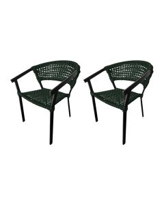 Kit 2 Cadeiras Sofia Corda Náutica Base em Alumínio Preto/verde Musgo