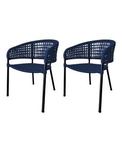 Kit 2 Cadeiras Sol Corda Náutica Base em Alumínio Preto/azul Marinho