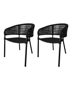 Kit 2 Cadeiras Sol Corda Náutica Base em Alumínio Preto/preto