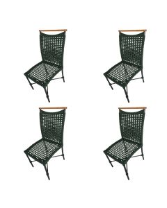 Kit 4 Cadeiras Anne Corda Náutica Detalhe em Madeira Base Alumínio Preto/verde Musgo