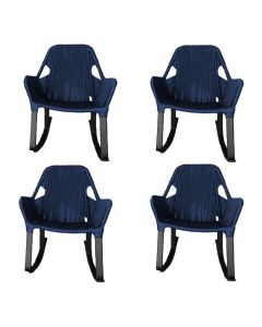 Kit 4 Cadeiras de Balanço Athenas Corda Náutica Base em Alumínio Preto/azul Marinho