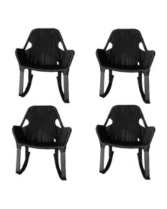 Kit 4 Cadeiras de Balanço Athenas Corda Náutica Base em Alumínio Preto/preto