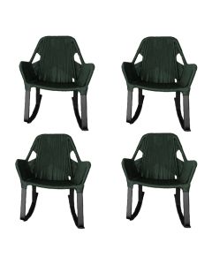 Kit 4 Cadeiras de Balanço Athenas Corda Náutica Base em Alumínio Preto/verde Musgo