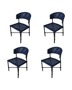 Kit 4 Cadeiras Hortz Corda Náutica Base em Alumínio Preto/azul Marinho