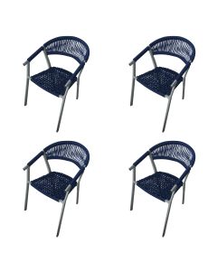 Kit 4 Cadeiras Decorativa Joana em Corda Náutica e Base em Alumínio Cinza /azul Marinho