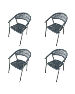 Kit 4 Cadeiras Decorativa Joana em Corda Náutica e Base em Alumínio Cinza/cinza