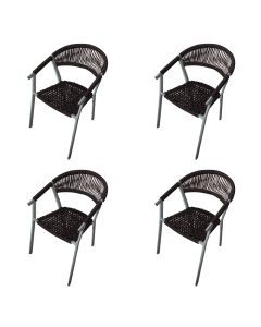 Kit 4 Cadeiras Decorativa Joana em Corda Náutica e Base em Alumínio Cinza /marrom 