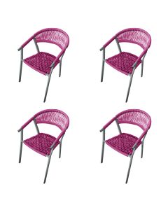 Kit 4 Cadeiras Decorativa Joana em Corda Náutica e Base em Alumínio Cinza /rosa