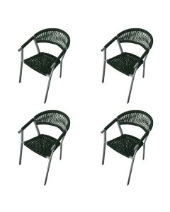 Kit 4 Cadeiras Decorativa Joana em Corda Náutica e Base em Alumínio Cinza /verde Musgo