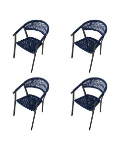 Kit 4 Cadeiras Decorativa Joana em Corda Náutica e Base em Alumínio Preta /azul Marinho