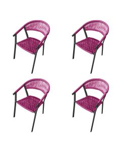Kit 4 Cadeiras Decorativa Joana em Corda Náutica e Base em Alumínio Preta /rosa