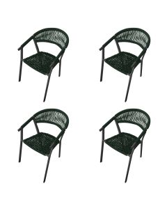 Kit 4 Cadeiras Decorativa Joana em Corda Náutica e Base em Alumínio Preta /verde Musgo