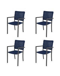 Kit 4 Cadeiras Marília Corda Náutica Base em Alumínio Preto/azul Marinho