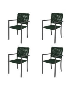 Kit 4 Cadeiras Marília Corda Náutica Base em Alumínio Preto/verde Musgo