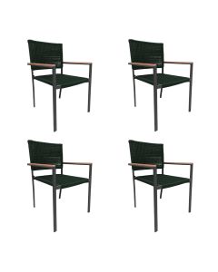 Kit 4 Cadeiras Piracicaba Corda Náutica Braço com Detalhe em Madeira Base Alumínio Preto/verde Musgo