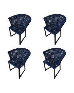 Kit 4 Cadeiras Salinas Corda Náutica Base em Alumínio Preto/azul Marinho
