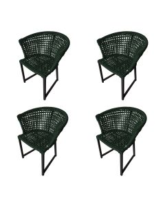 Kit 4 Cadeiras Salinas Corda Náutica Base em Alumínio Preto/verde Musgo
