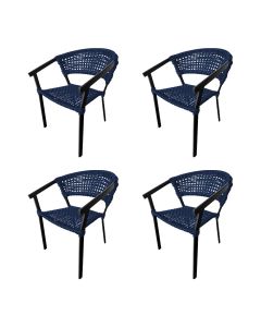 Kit 4 Cadeiras Sofia Corda Náutica Base em Alumínio Preto/azul Marinho