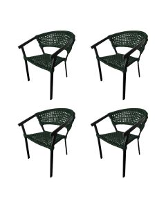 Kit 4 Cadeiras Sofia Corda Náutica Base em Alumínio Preto/verde Musgo